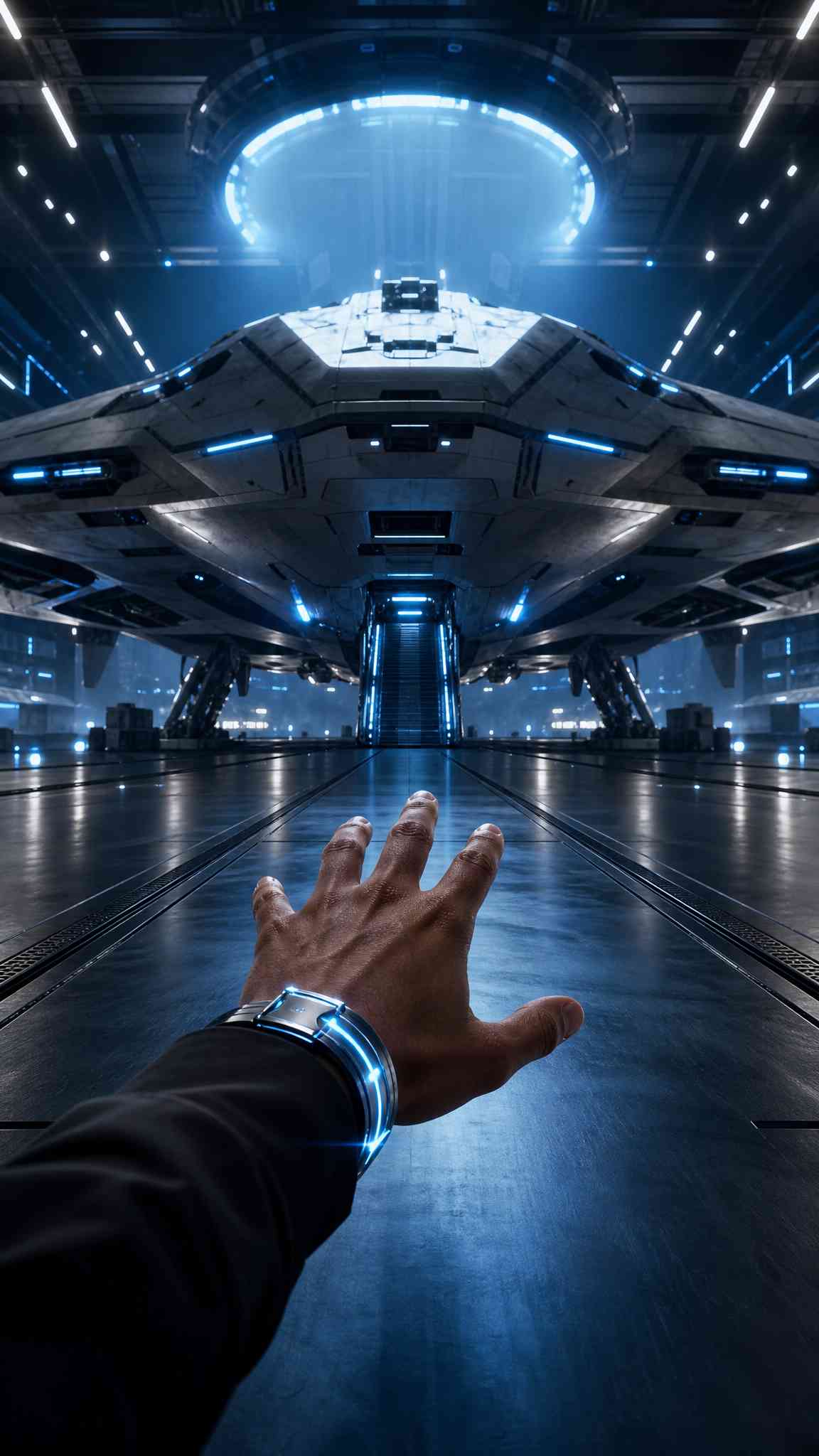 Futuristic Spaceship Hangar - 4K Wallpaper