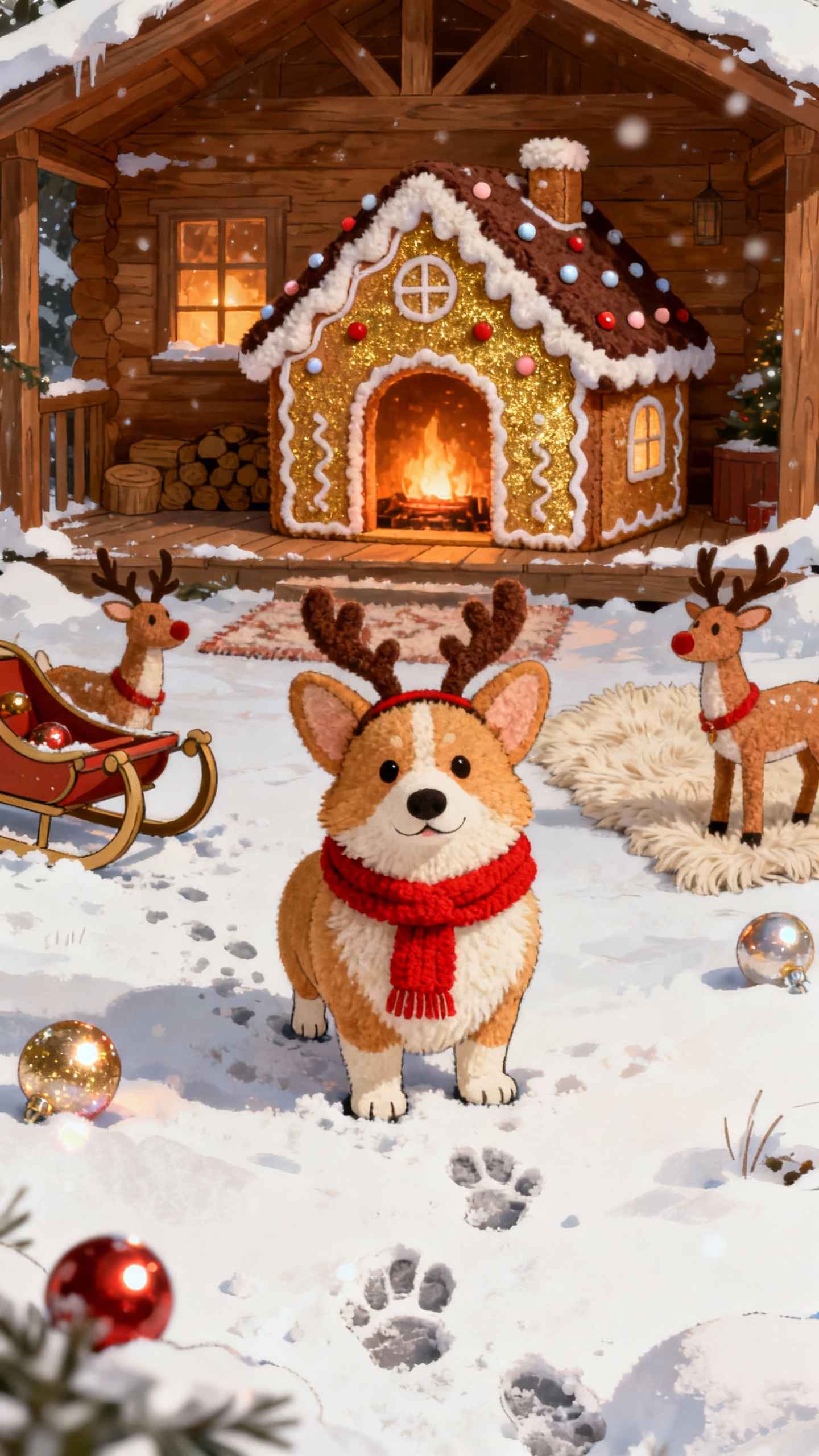 Festlicher Corgi Rentier - 4K Hintergrundbild