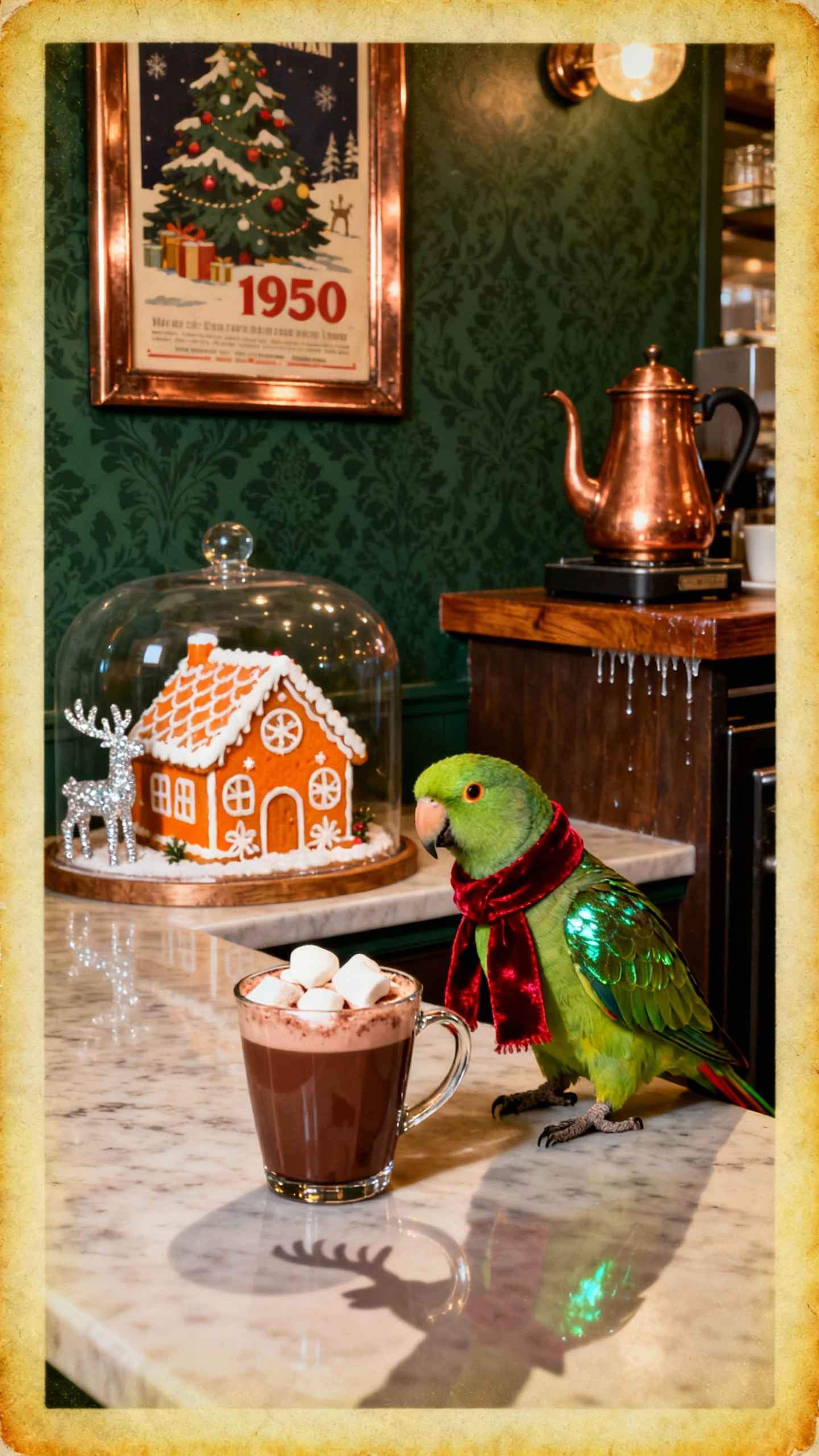 Christmas Parrot Hot Cocoa - 4K Wallpapers
