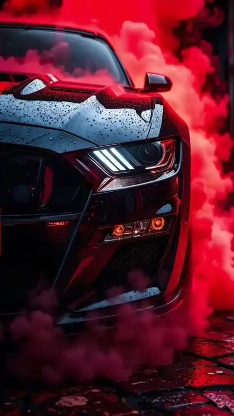 Black Mustang GT Red Smoke - Live Wallpaper