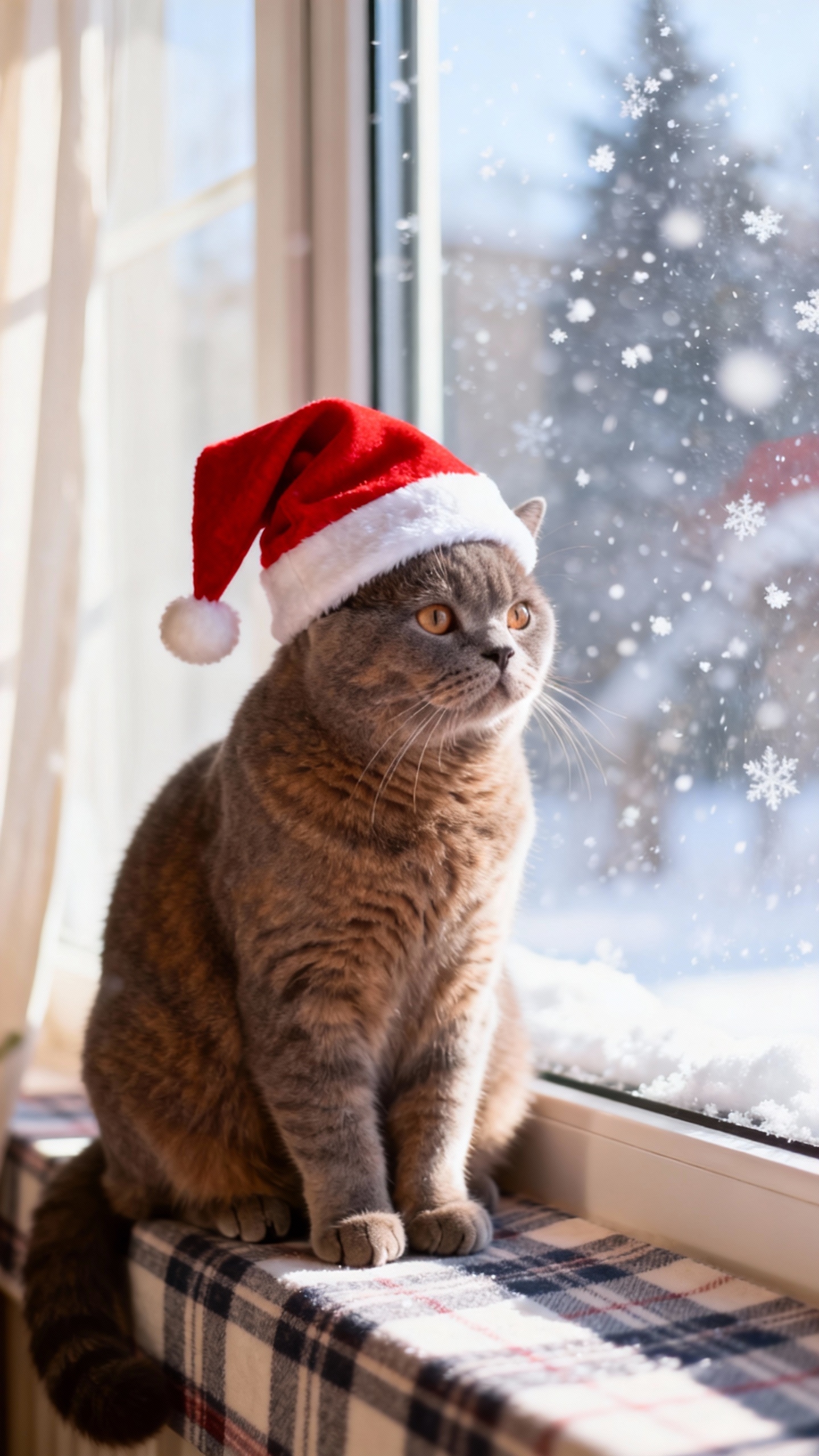 クリスマス猫 サンタ帽子 - 4K待ち受け・壁紙
