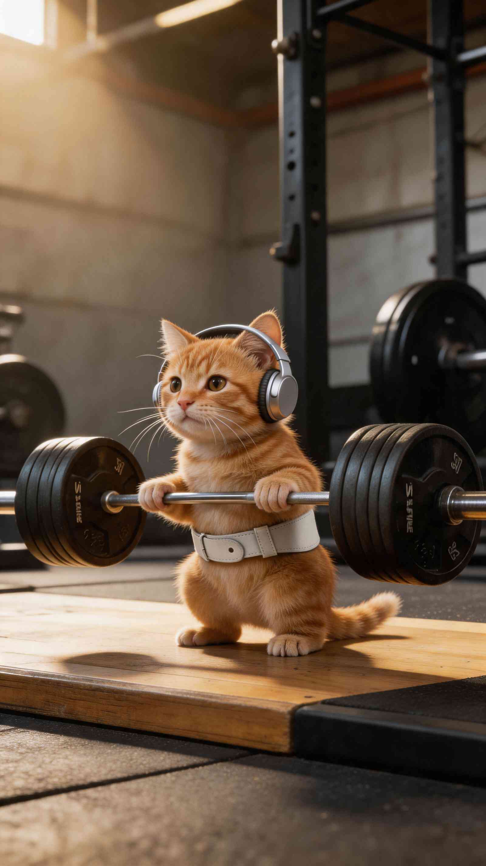 Gym Kitten Weightlifting - 4K Phone Background