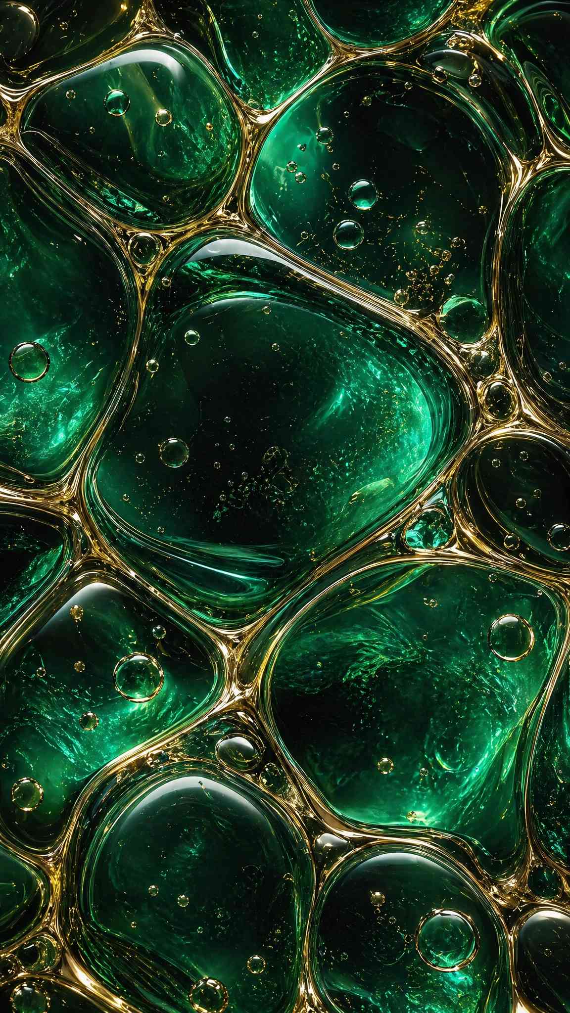 Emerald & Gold Liquid Bubbles 4K Wallpaper