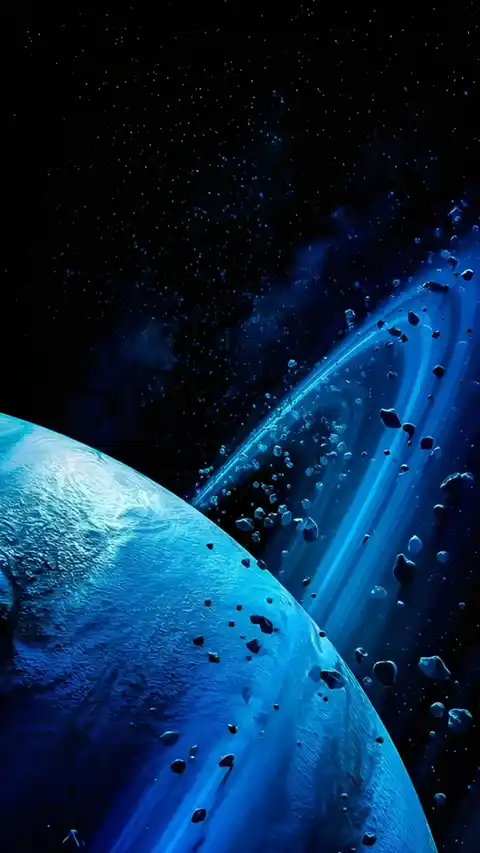 青い惑星と小惑星の環 - ダイナミック壁紙