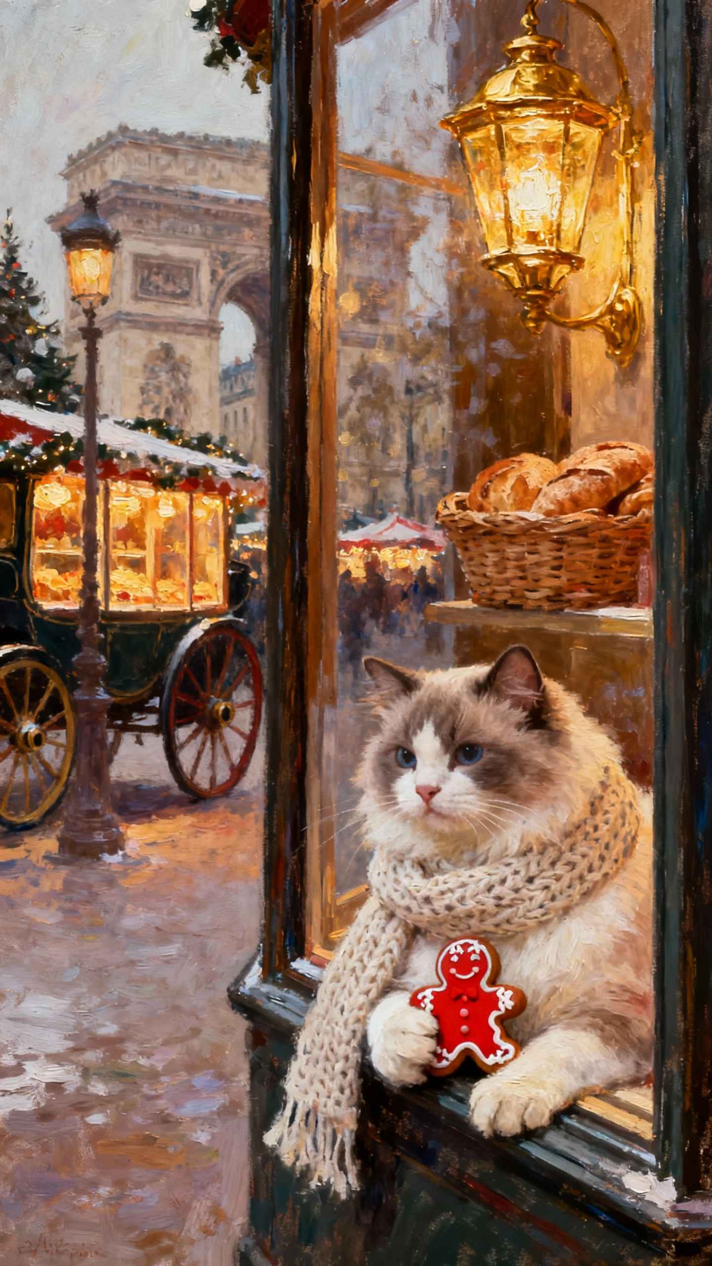 Weihnachts-Katze Paris Impressionismus - 4K Wallpaper