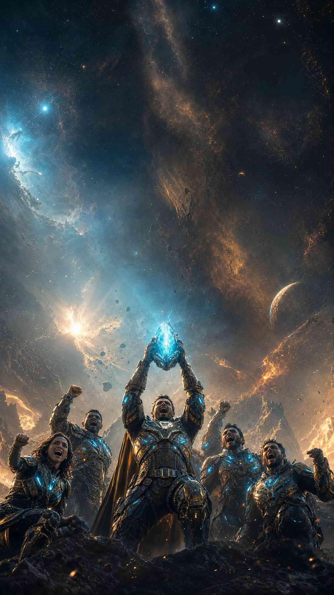 Cosmic Warriors Victory - 4K Phone Wallpaper