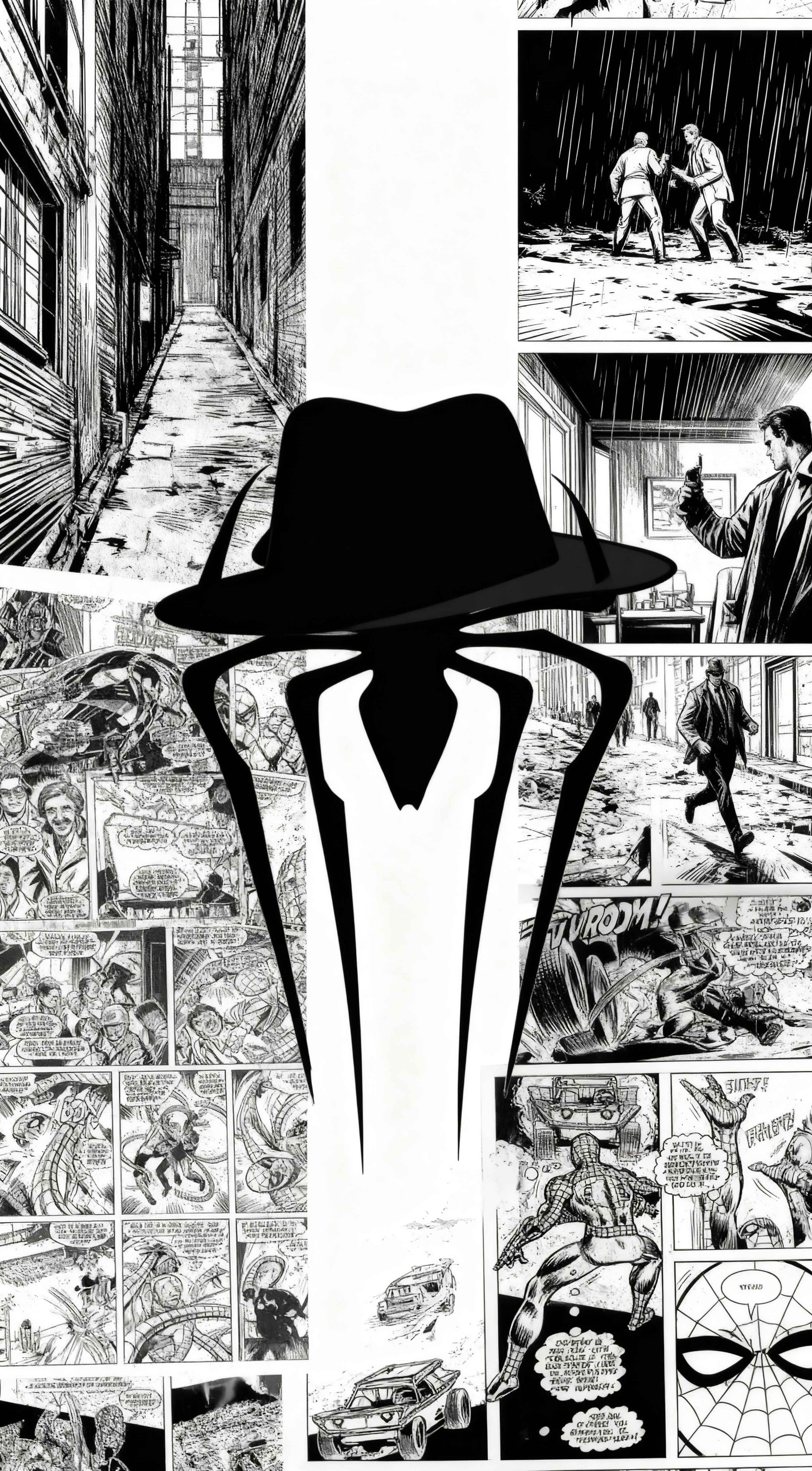 Spider-Man Noir Comic Panels - 4K Mobile Background