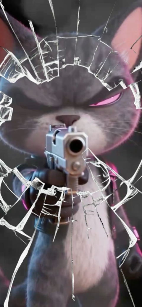 Gato con Pistola Cristal Roto - Fondo de Pantalla Animado