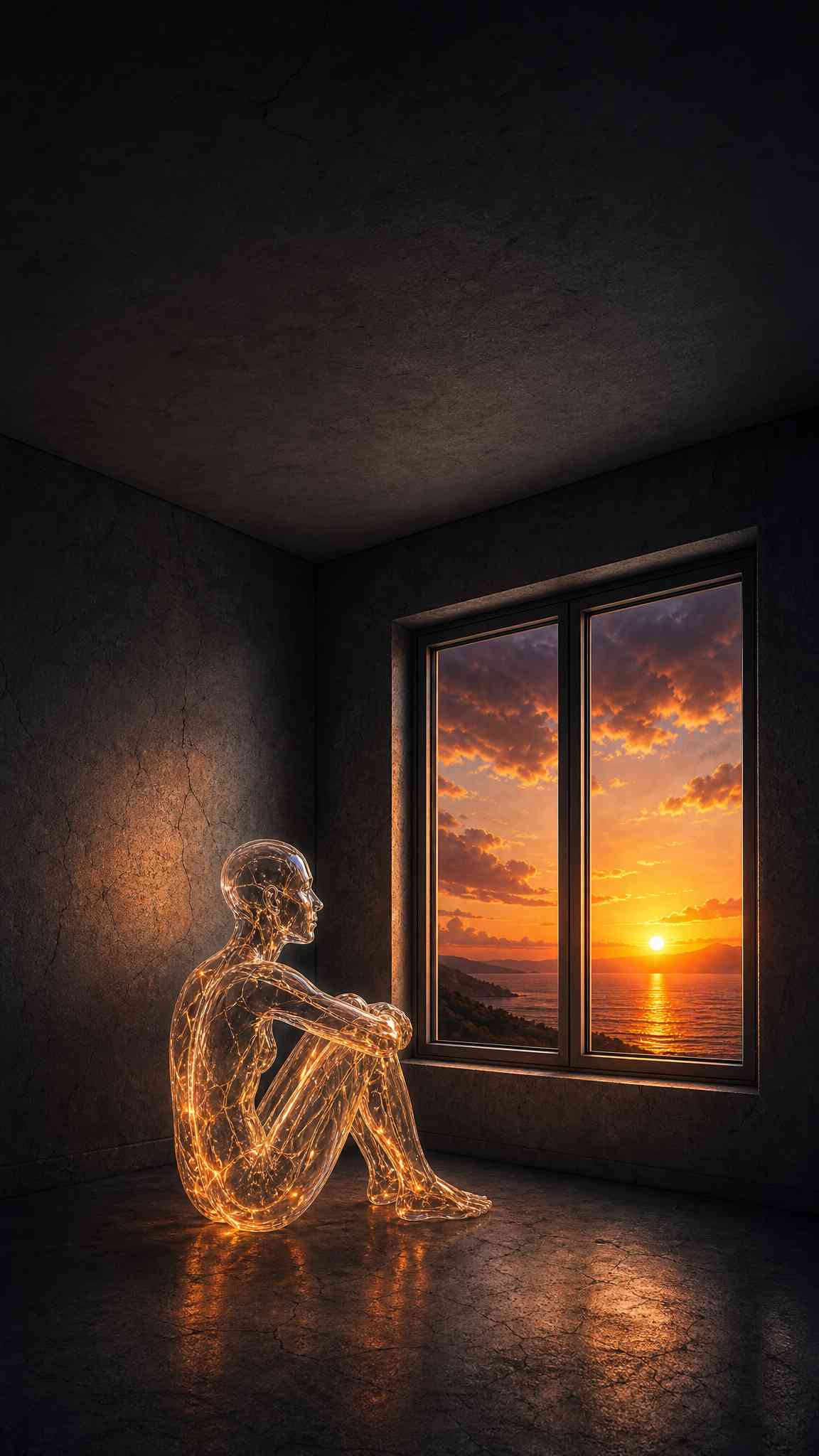 Glowing Human Sunset Window - 4K Wallpaper 461762