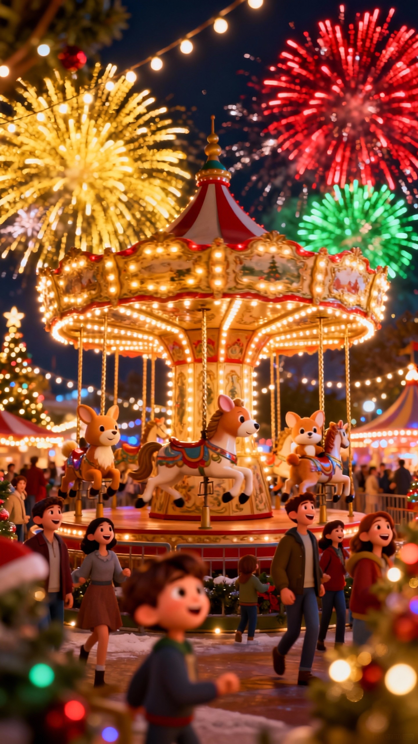 Festliches Weihnachts-Karussell - 4K Handy Wallpaper