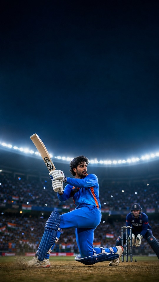 Tilak Varma Cinematic Cricket Shot - 4K Phone Background