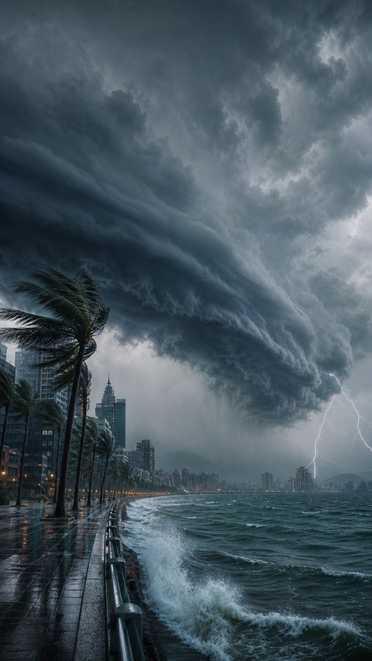 Typhoon 台风 Coastal Storm City - 4K Lock Screen