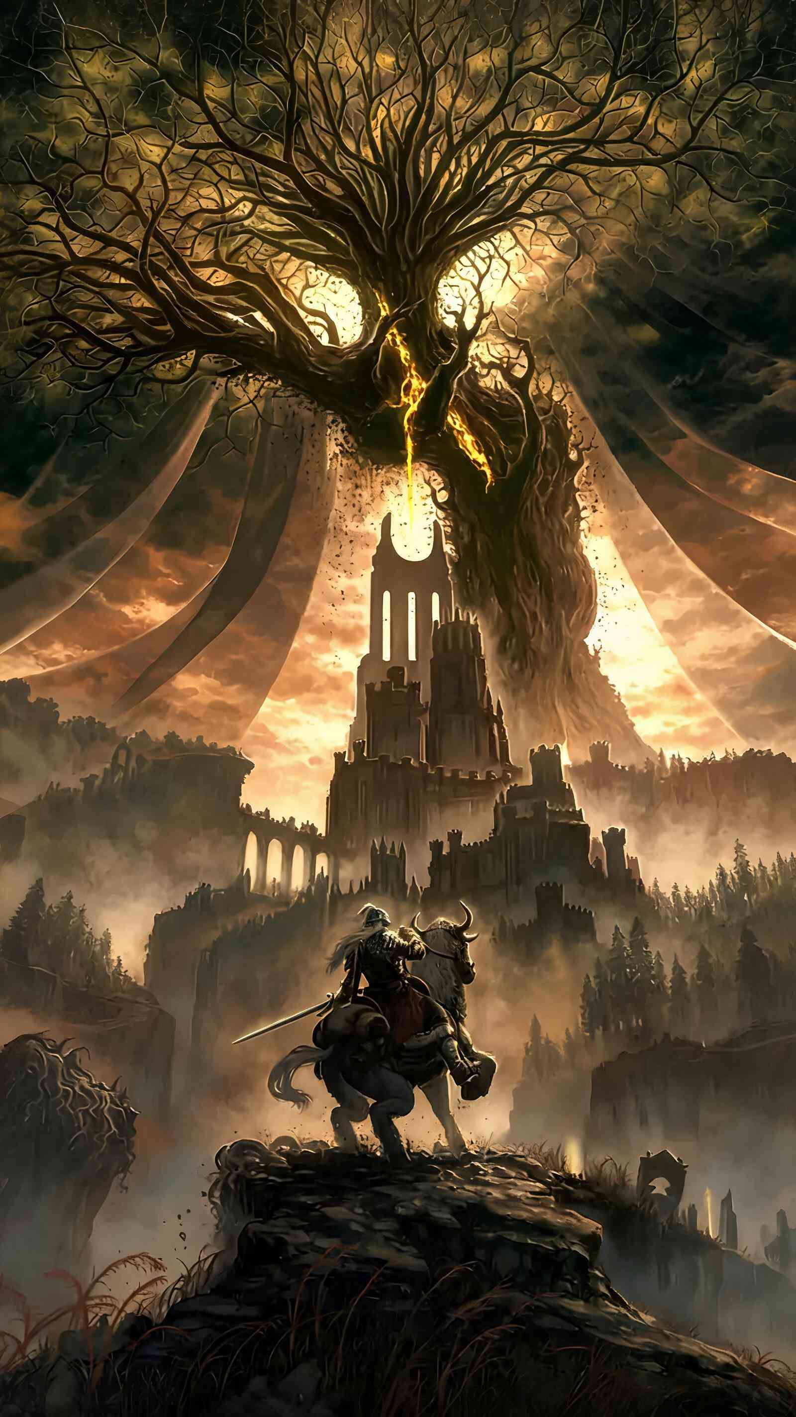 Elden Ring Dunkel-Fantasy Ritter 4K Hintergrund