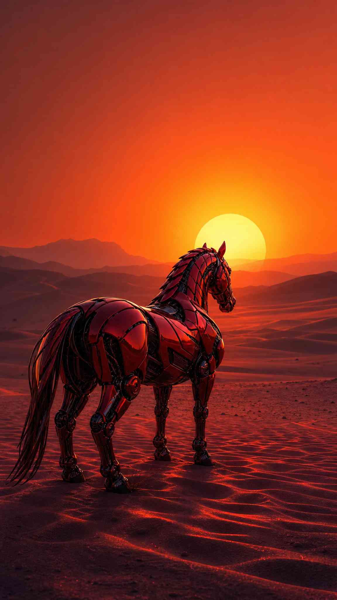 Red Mechanical Stallion - 4K Phone Background