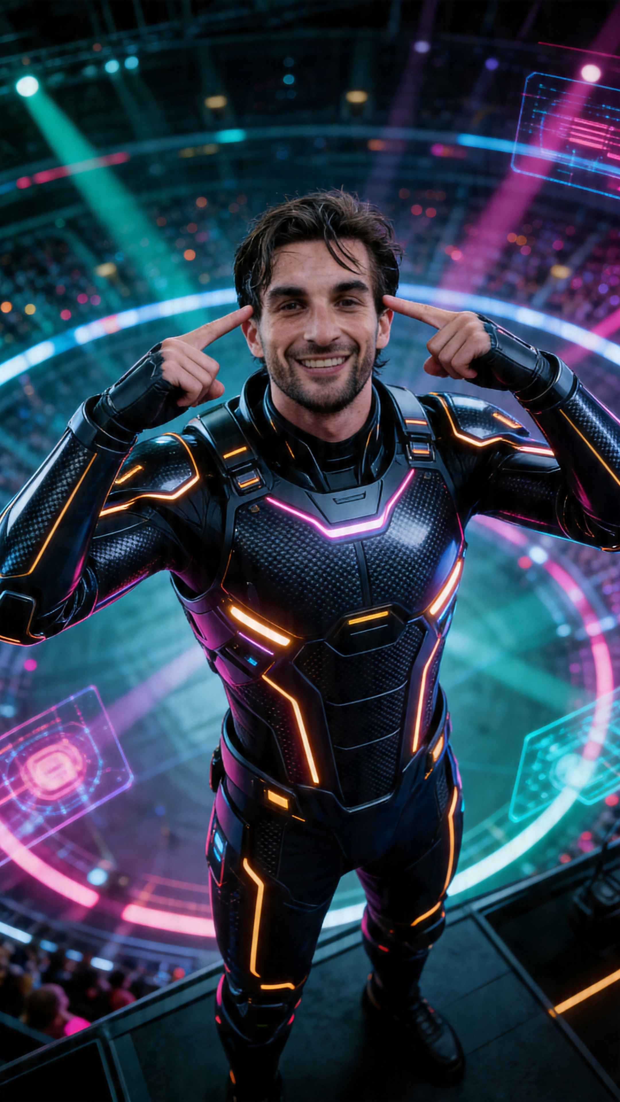 Cyber E-sports Athlete Neon Suit - 4K Background