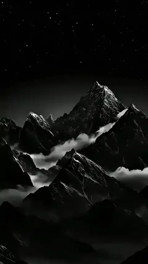 モノクロの山の星空 - ライブ壁紙