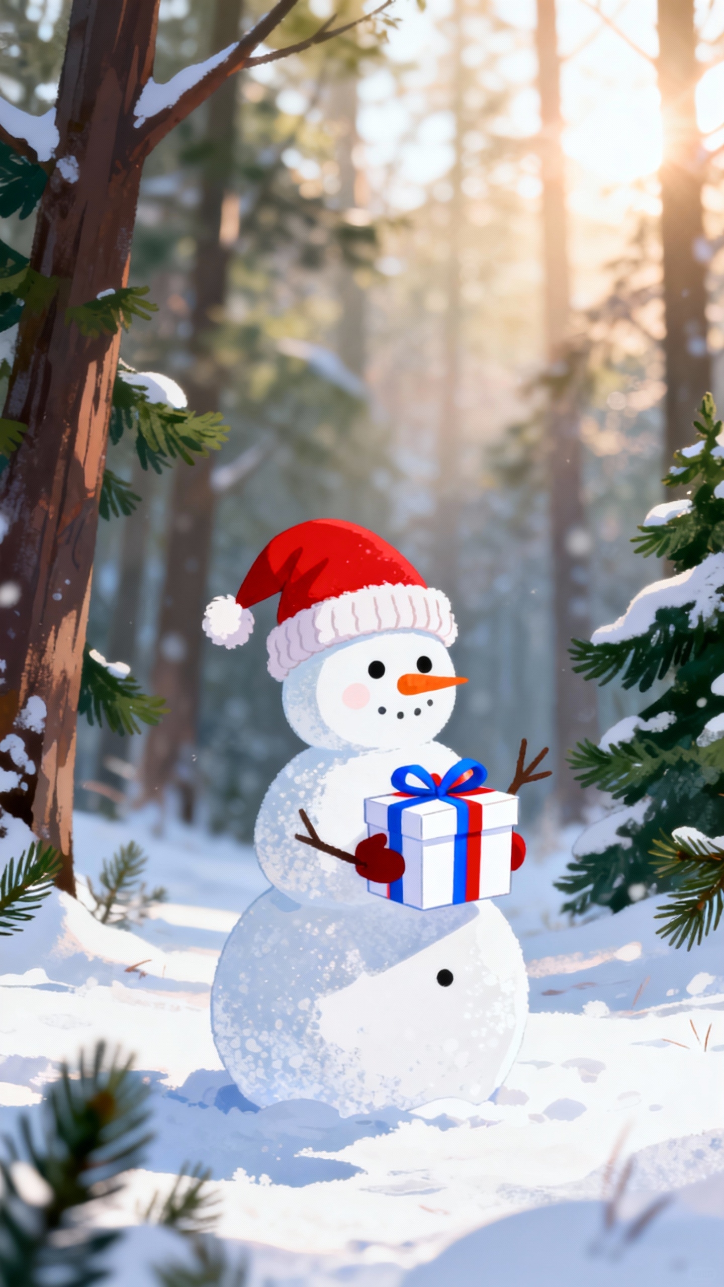 Schneemann & Geschenk - 4K Handy Wallpaper