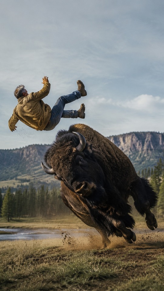 Bison flips grandpa - Fondo de Pantalla 4K