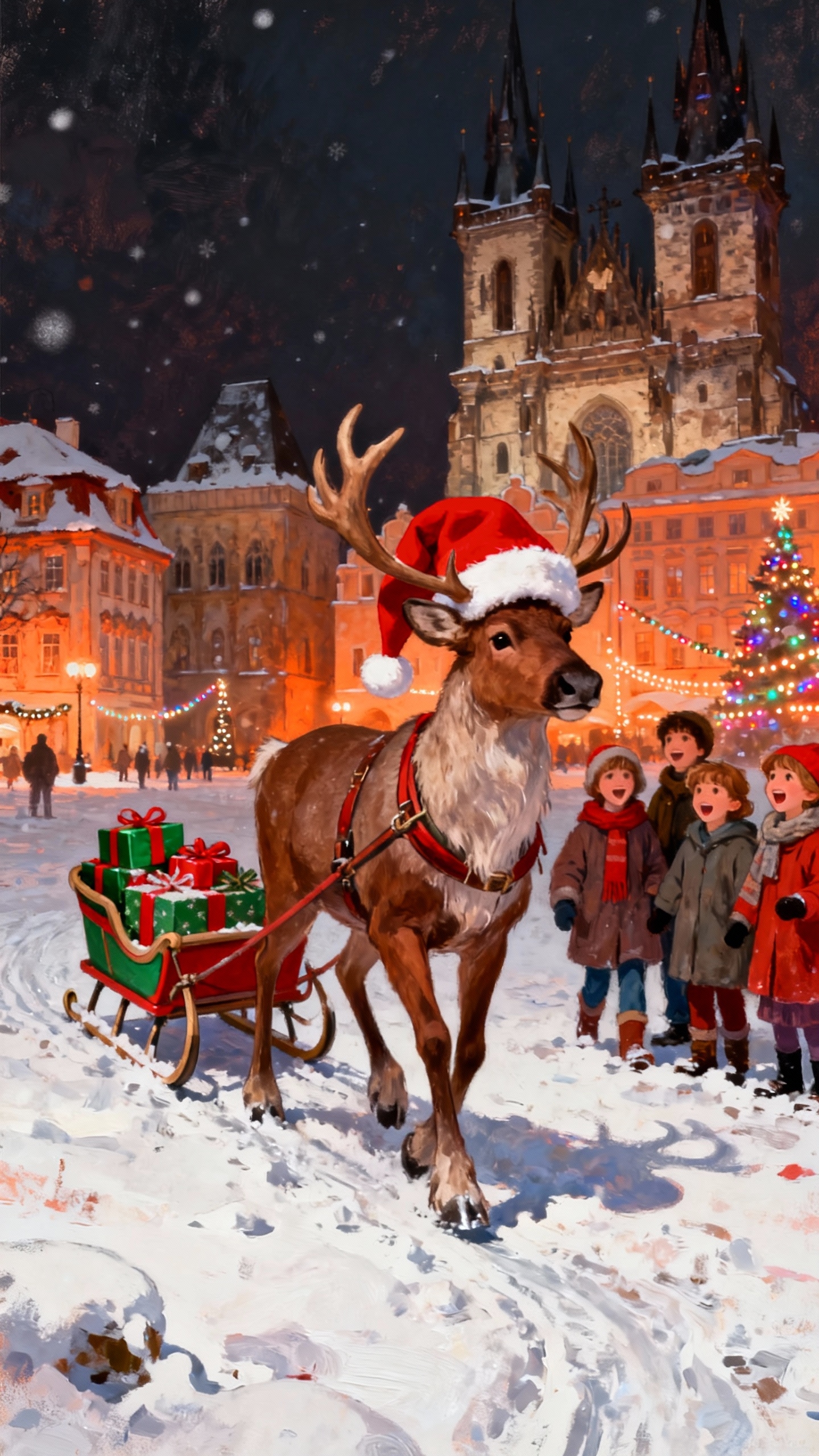 Weihnachtsrentier & Schlitten - 4K Hintergrundbild