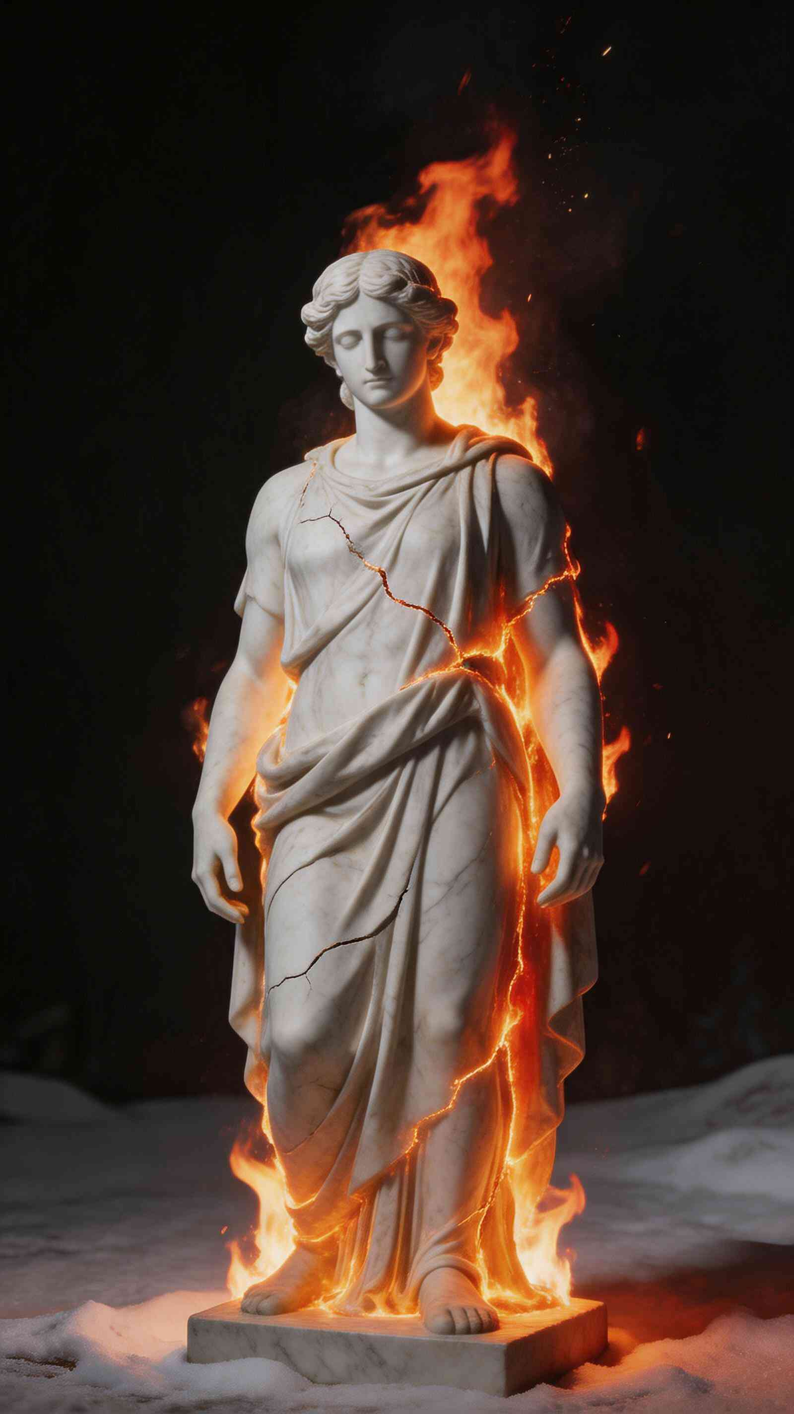 Burning Marble Statue Art - 4K Wallpapers