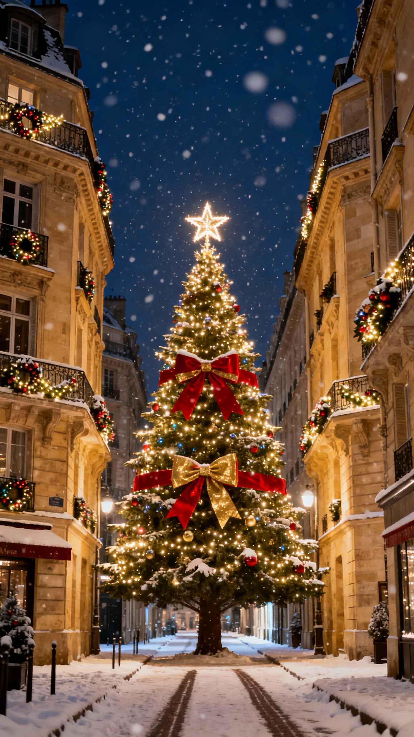 Christmas Tree European Street - 4K Wallpapers