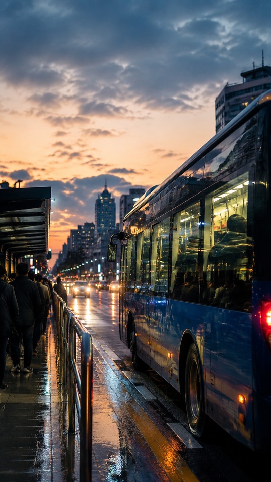 Bus City Sunset Realistic - 4K Wallpaper