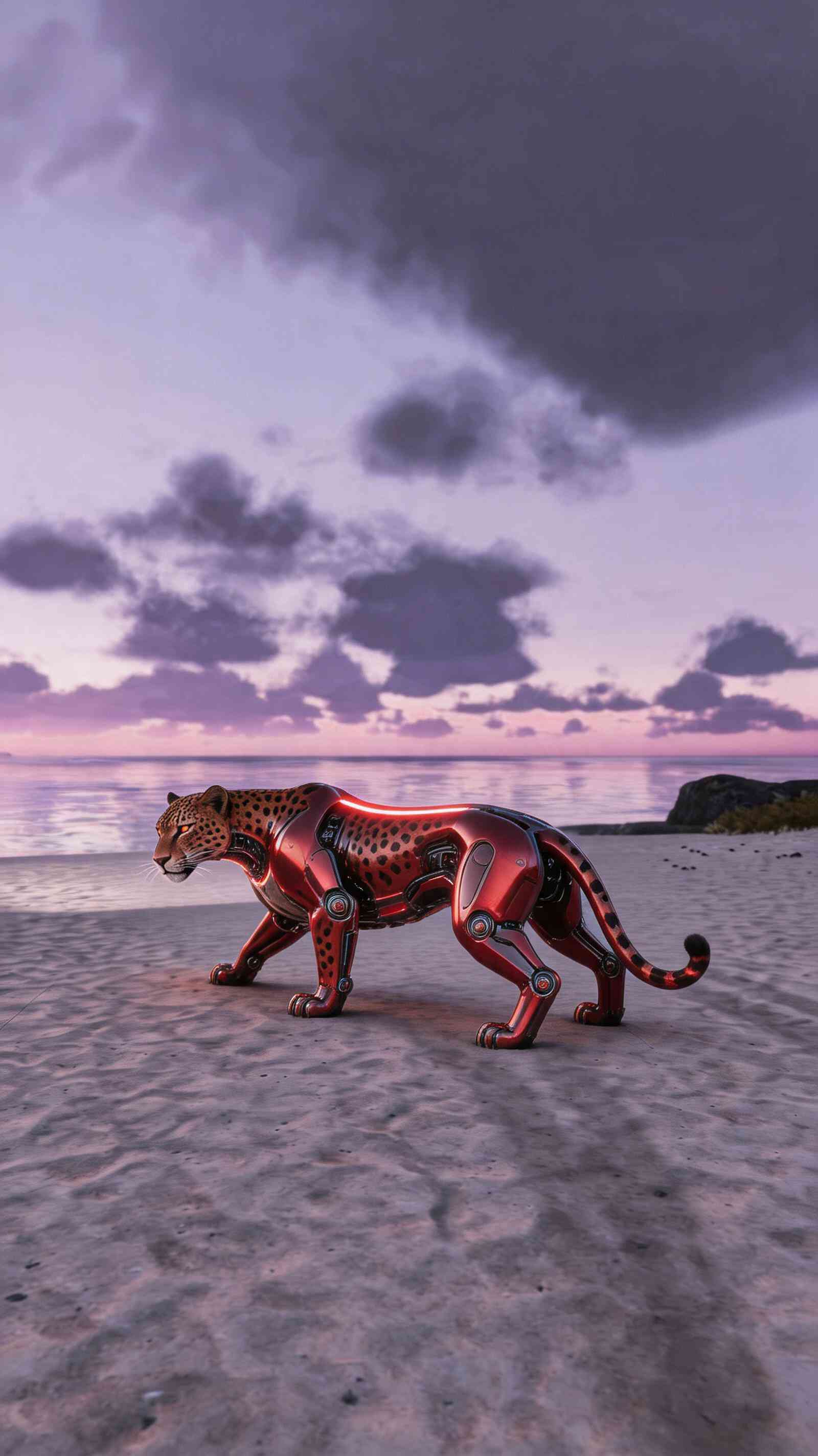 Cyber Robotic Leopard Beach - 4K Lock Screen