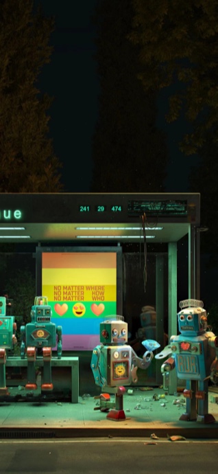 Robots Rétro Nuit Urbaine - Arrière-plan 4K