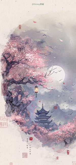Cherry Blossom Pagoda Watercolor - 4K Background