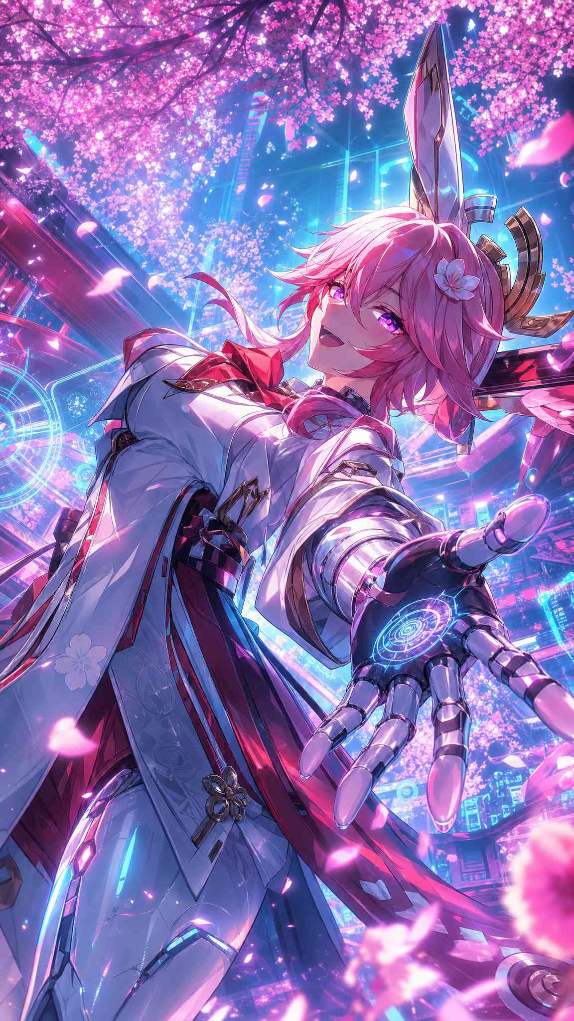 Yae Miko Cyberpunk - 4K Handy Hintergrundbild