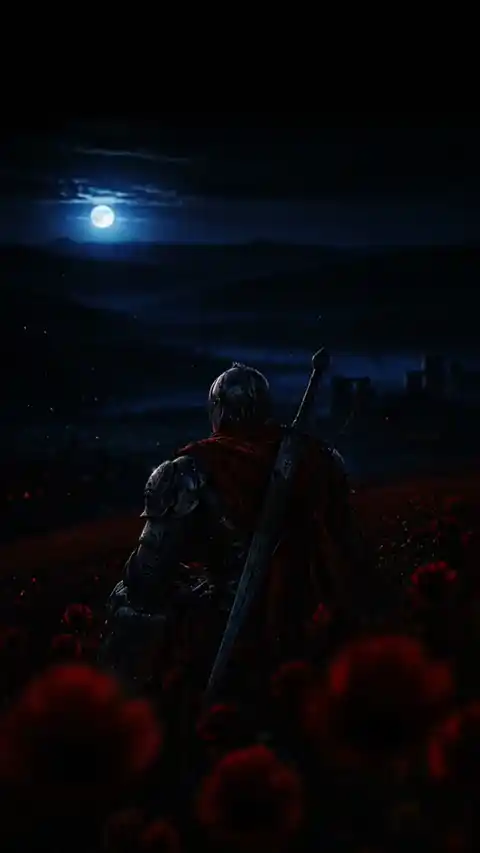 Lone Knight Moonlight & Red Field Live Wallpaper