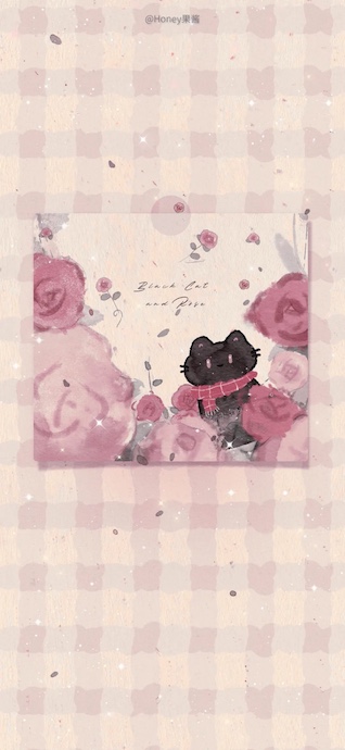 Schwarze Katze mit Schal und Rosen - 4K Hintergrundbild
