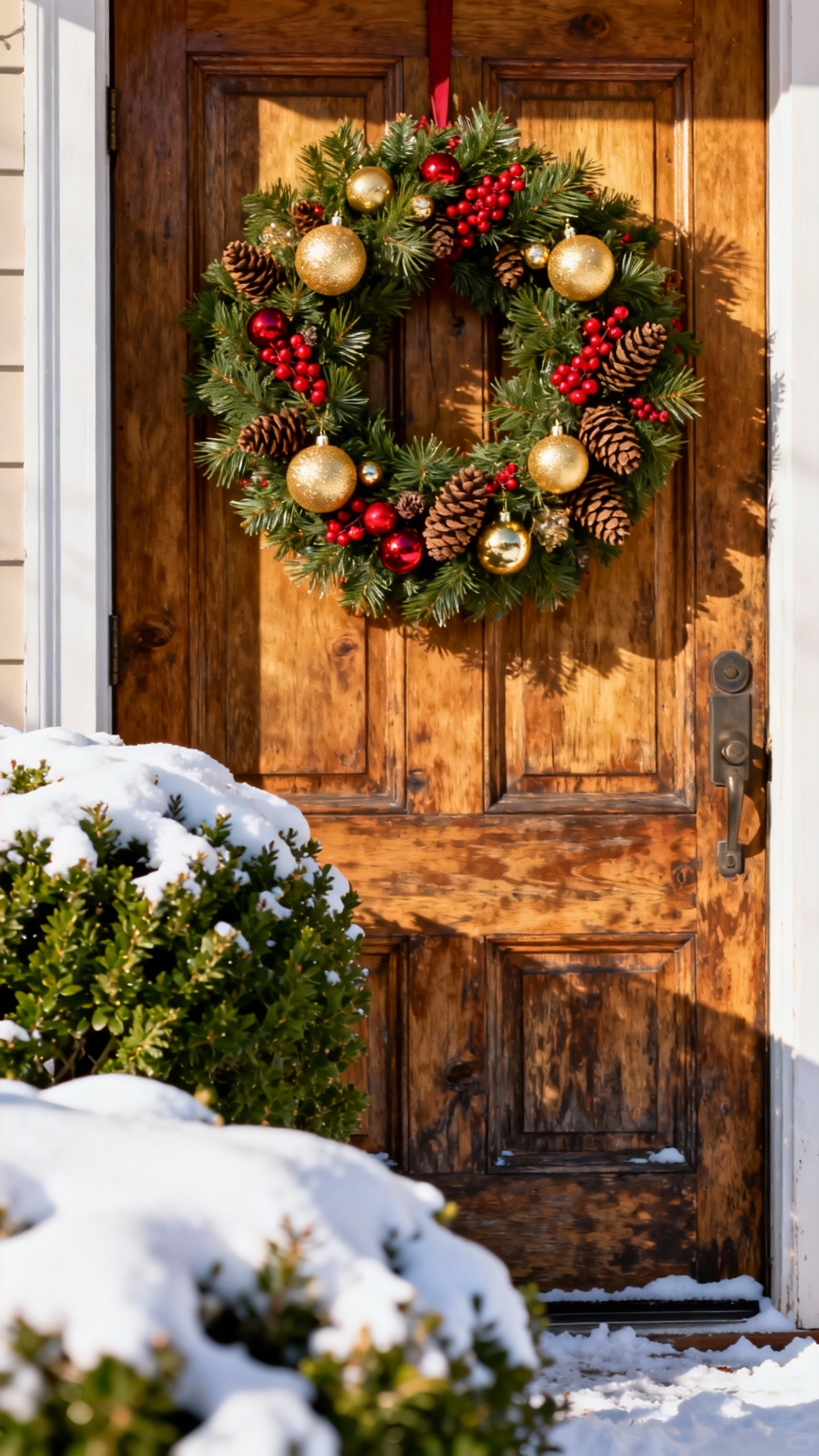 Christmas Wreath Wooden Door - 4K Wallpaper