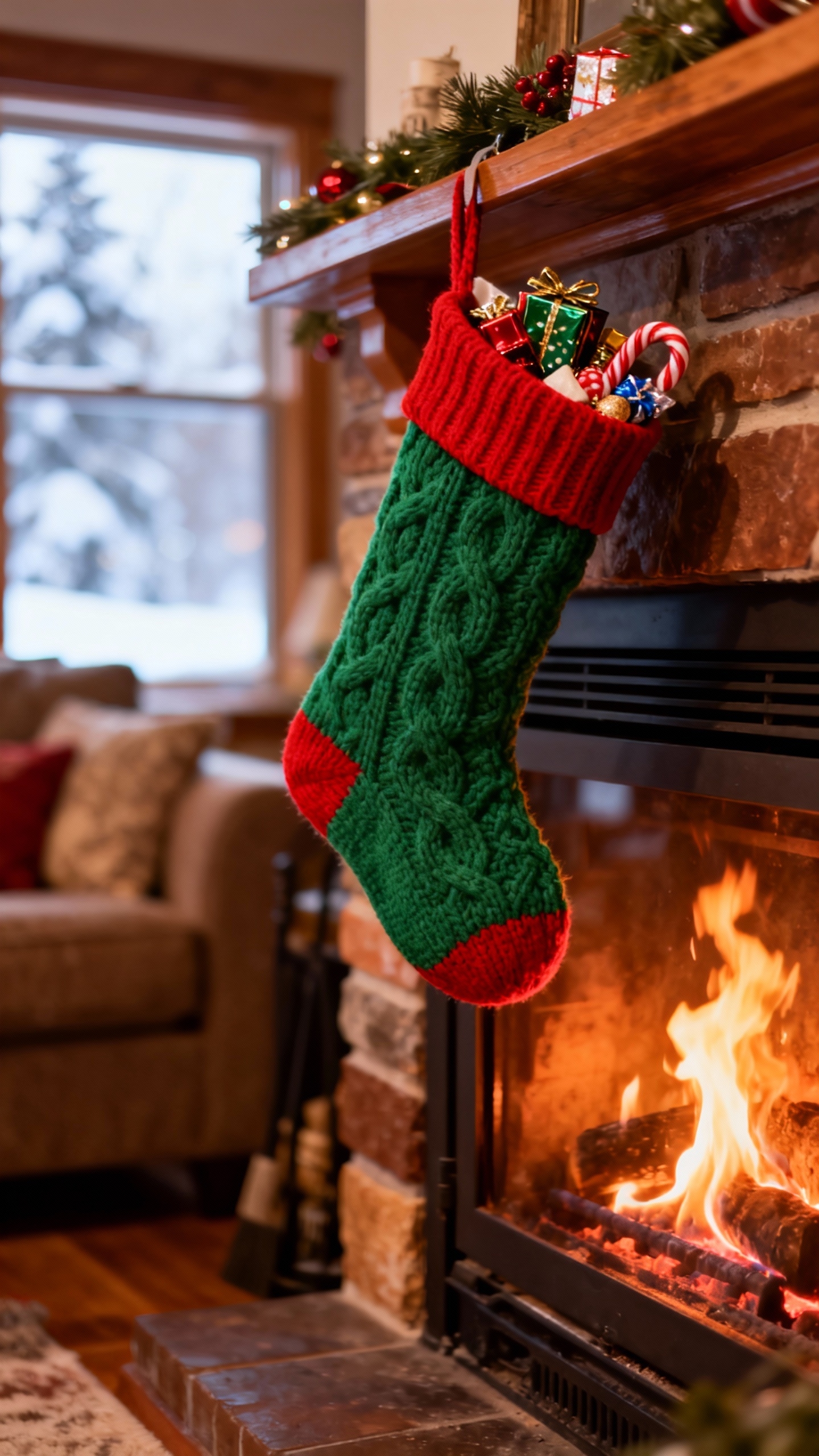 Christmas Stocking & Fireplace - 4K Wallpapers