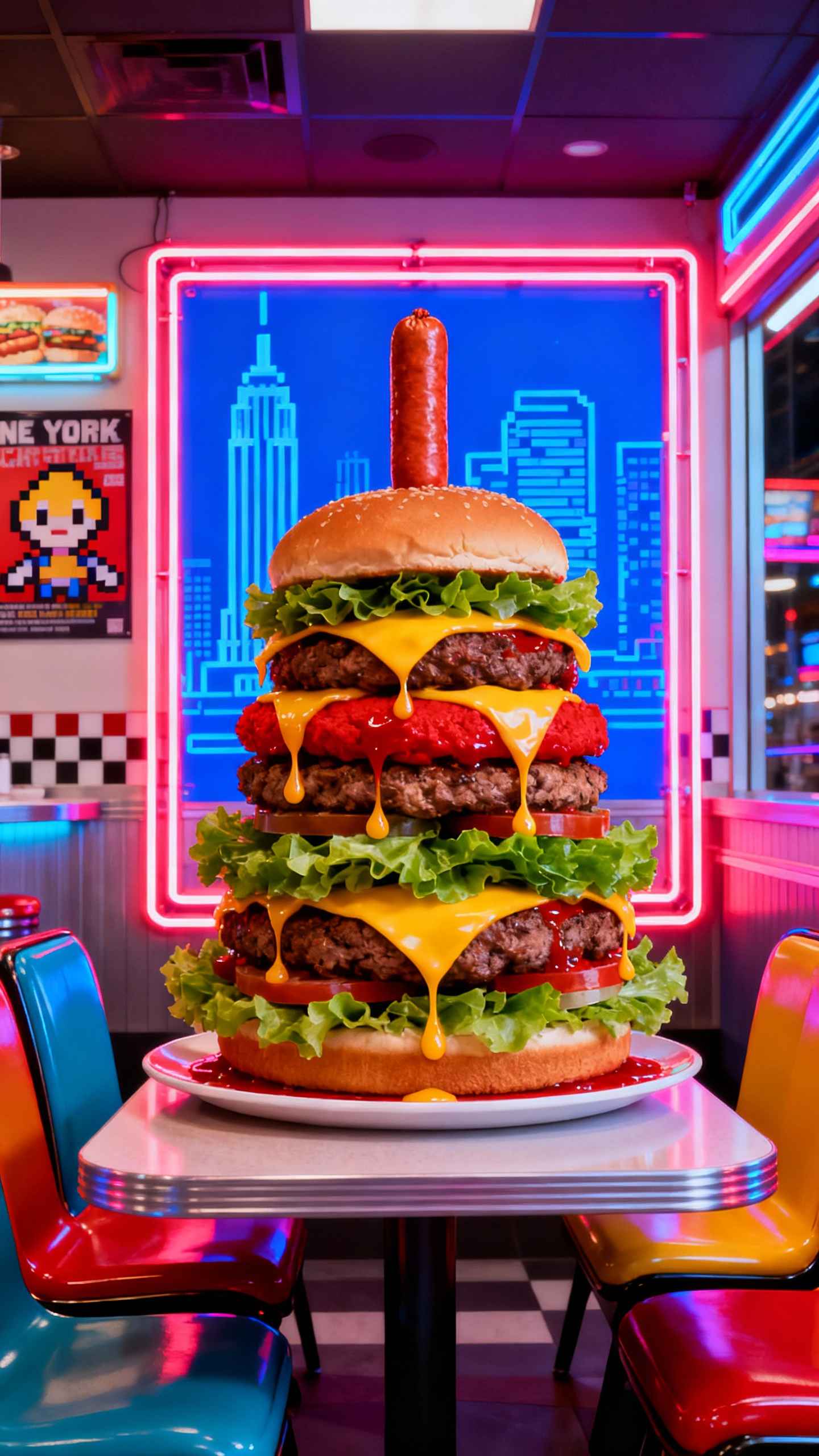 Hamburguesa Gigante Neón - Fondos para Celular 4K