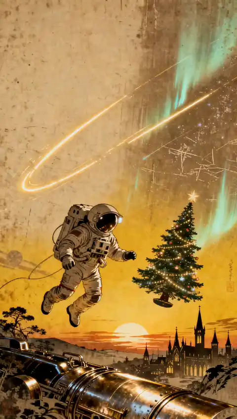 宇宙飛行士 クリスマス レトロ - ライブ壁紙