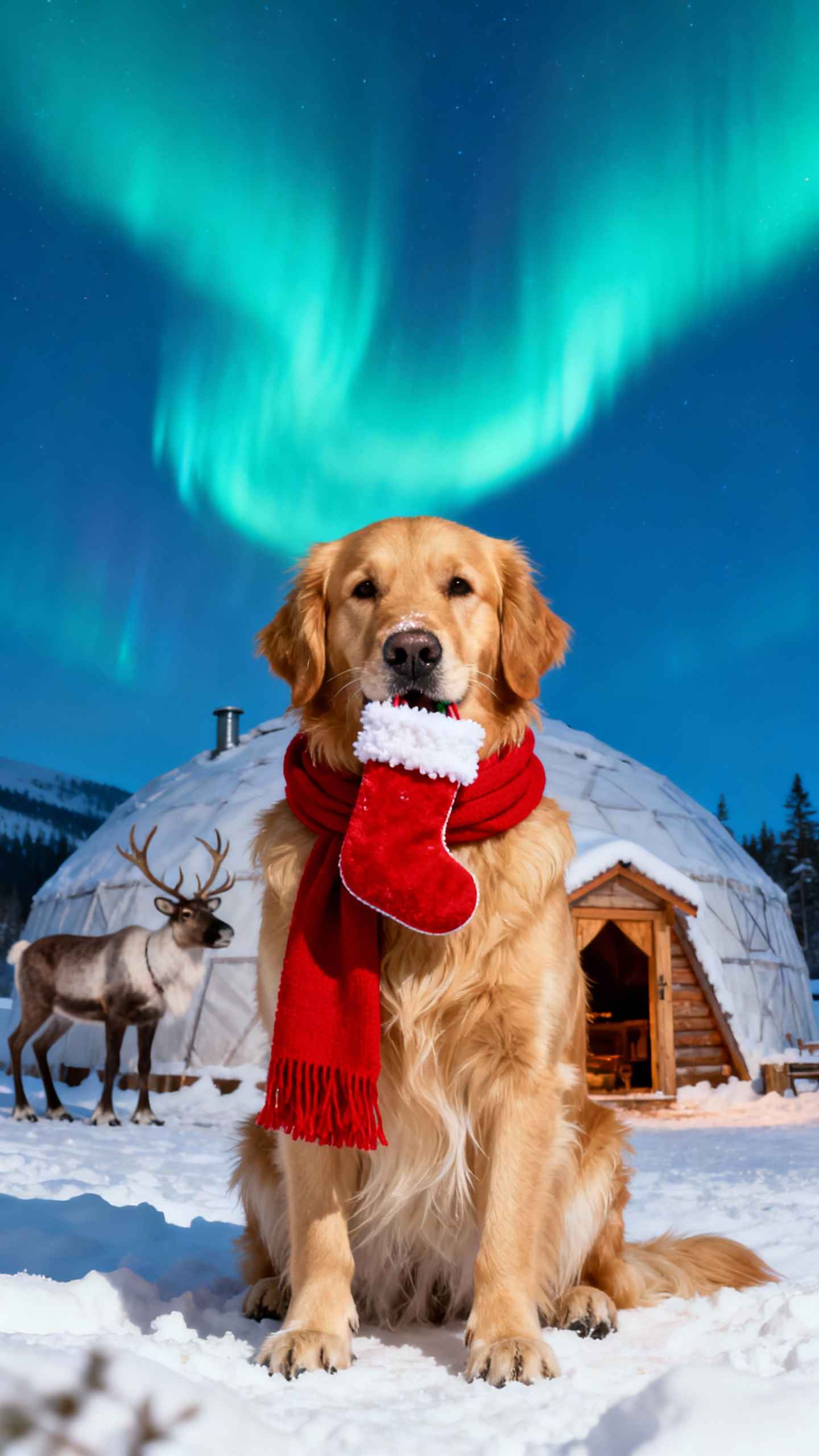 Golden Retriever de Navidad - Fondo de Pantalla 4K