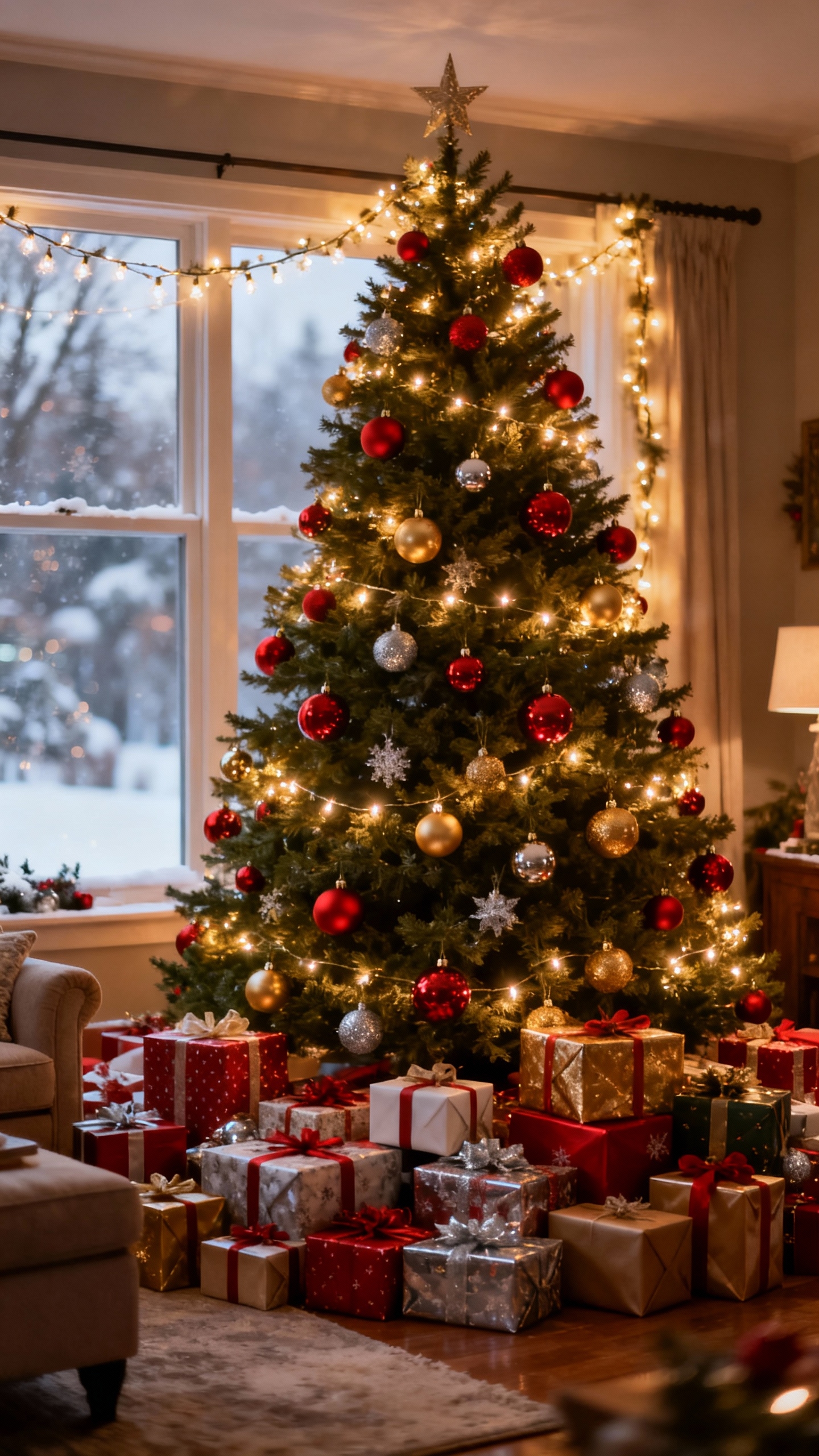 Weihnachtsbaum im Wohnzimmer - 4K Hintergrundbild