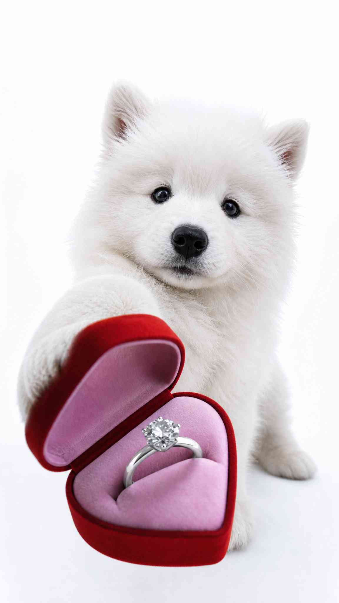 White Puppy Marriage Proposal - 4K Phone Wallpaper