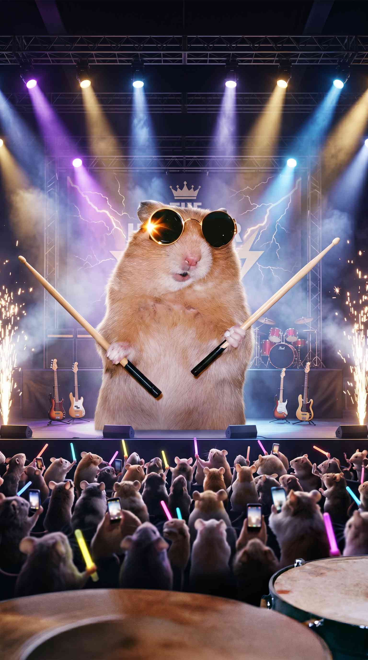 Rockstar Hamster Drummer - 4K Wallpapers