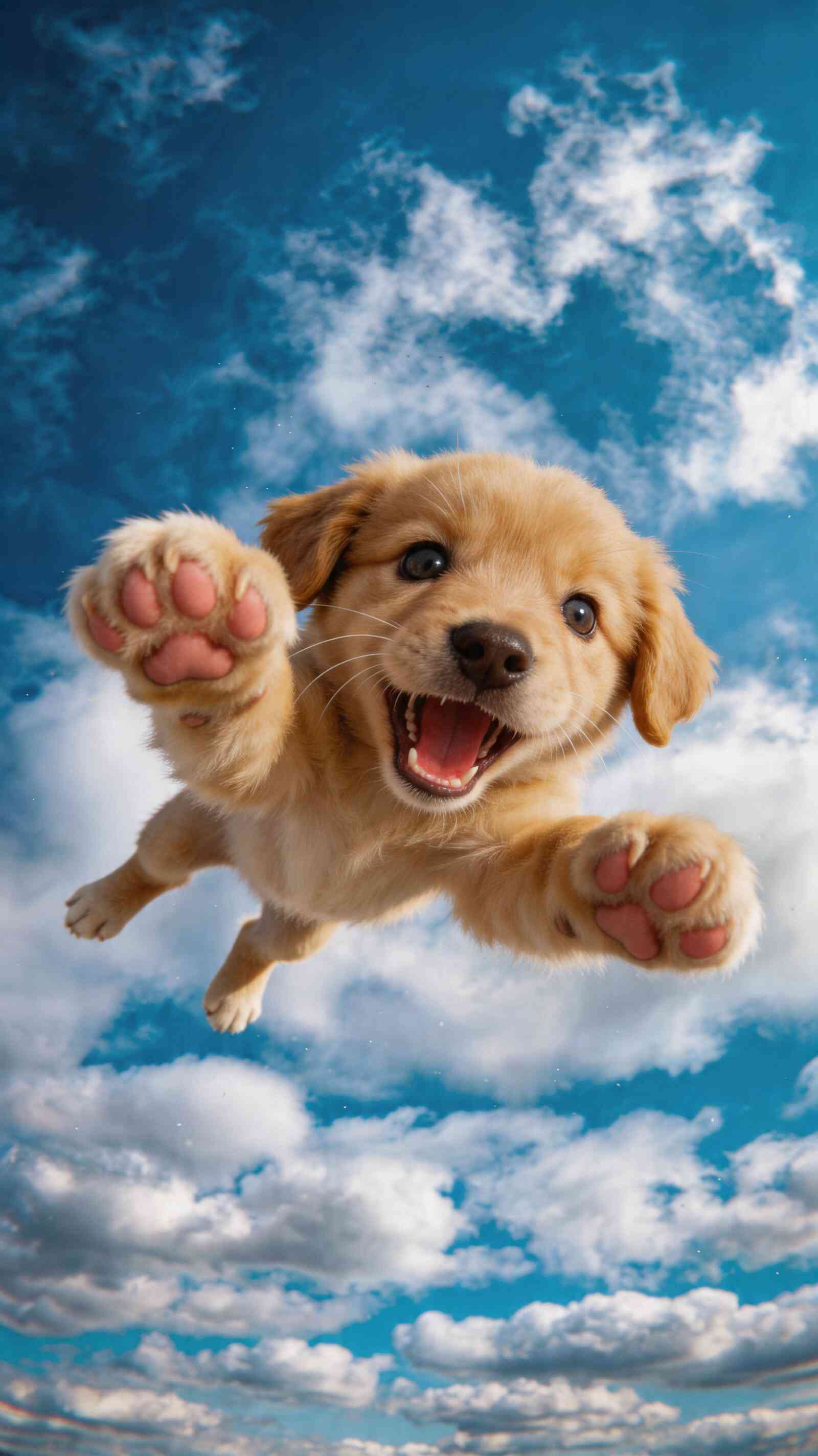 Golden Retriever Puppy Sky Jump - 4K Wallpaper