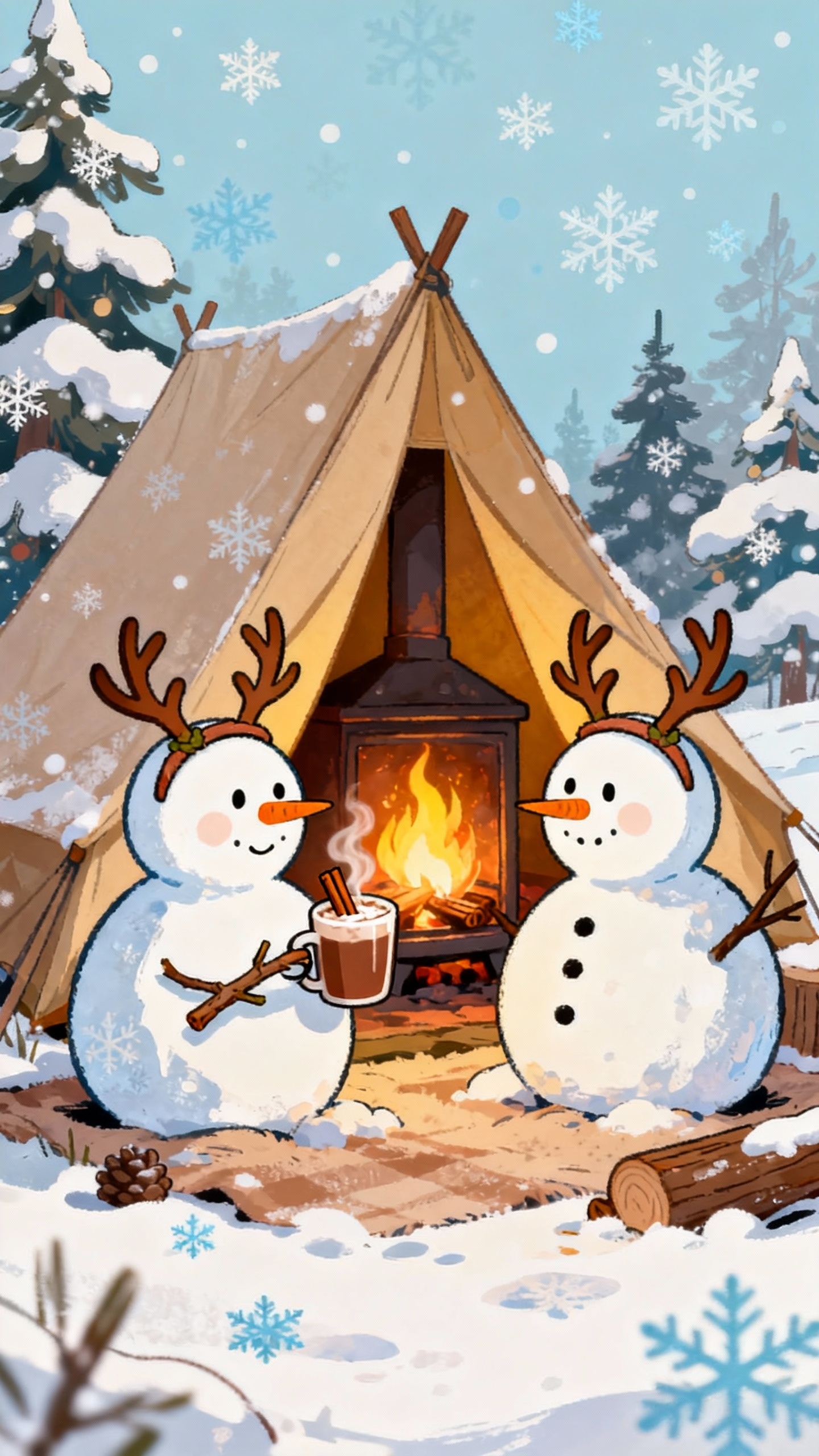 Gemütliches Winter-Camping - 4K Handy Wallpaper