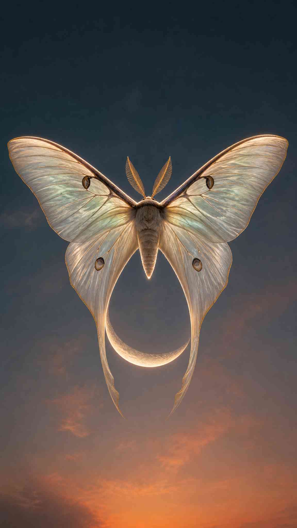 Luna Moth Moon Fantasy - 4K Wallpaper