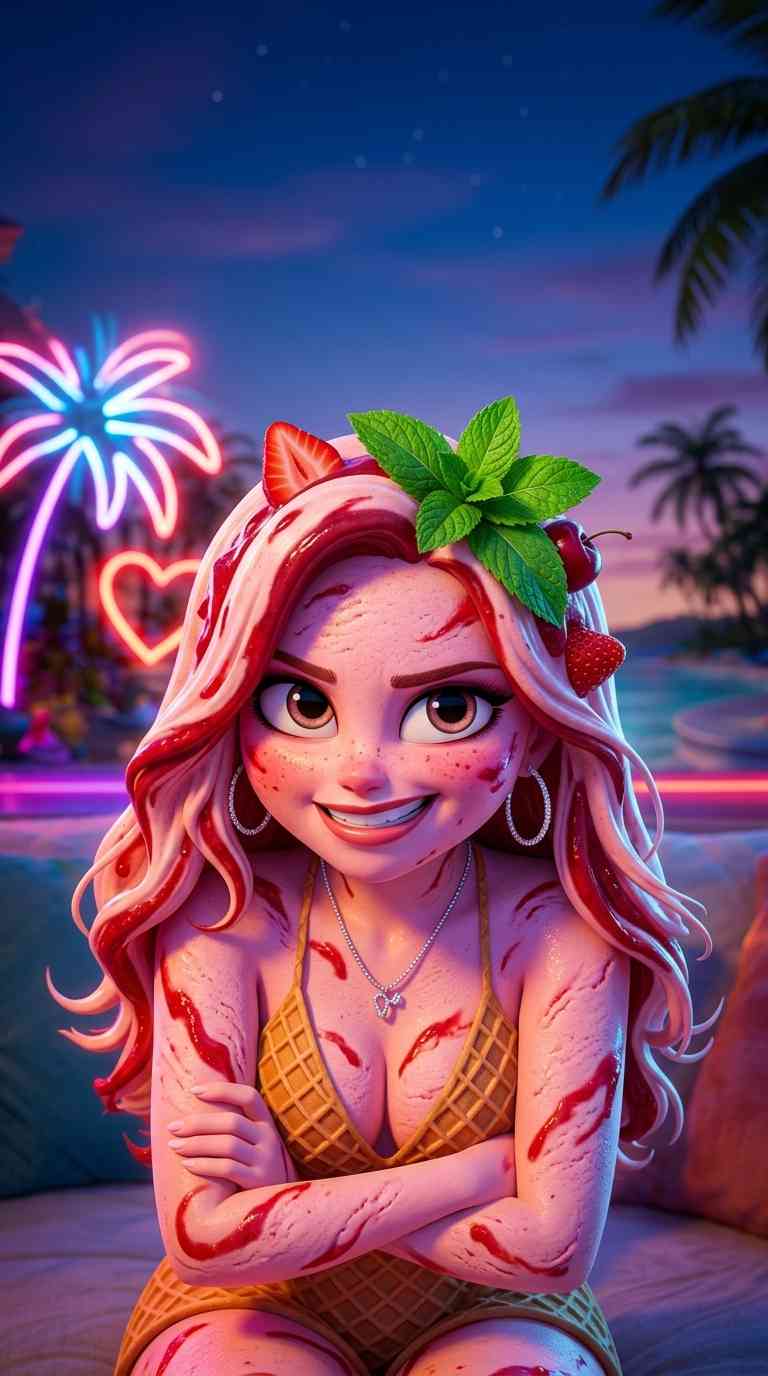 Strawberry Sundae Girl - 4K Mobile Background
