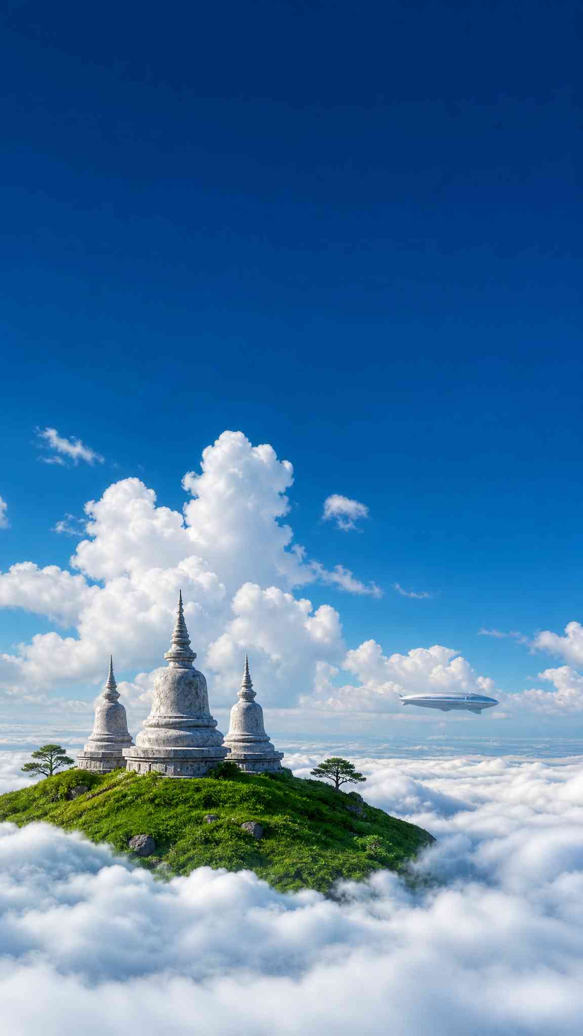 Fantasy Buddhist Stupa Sky Island - 4K Background