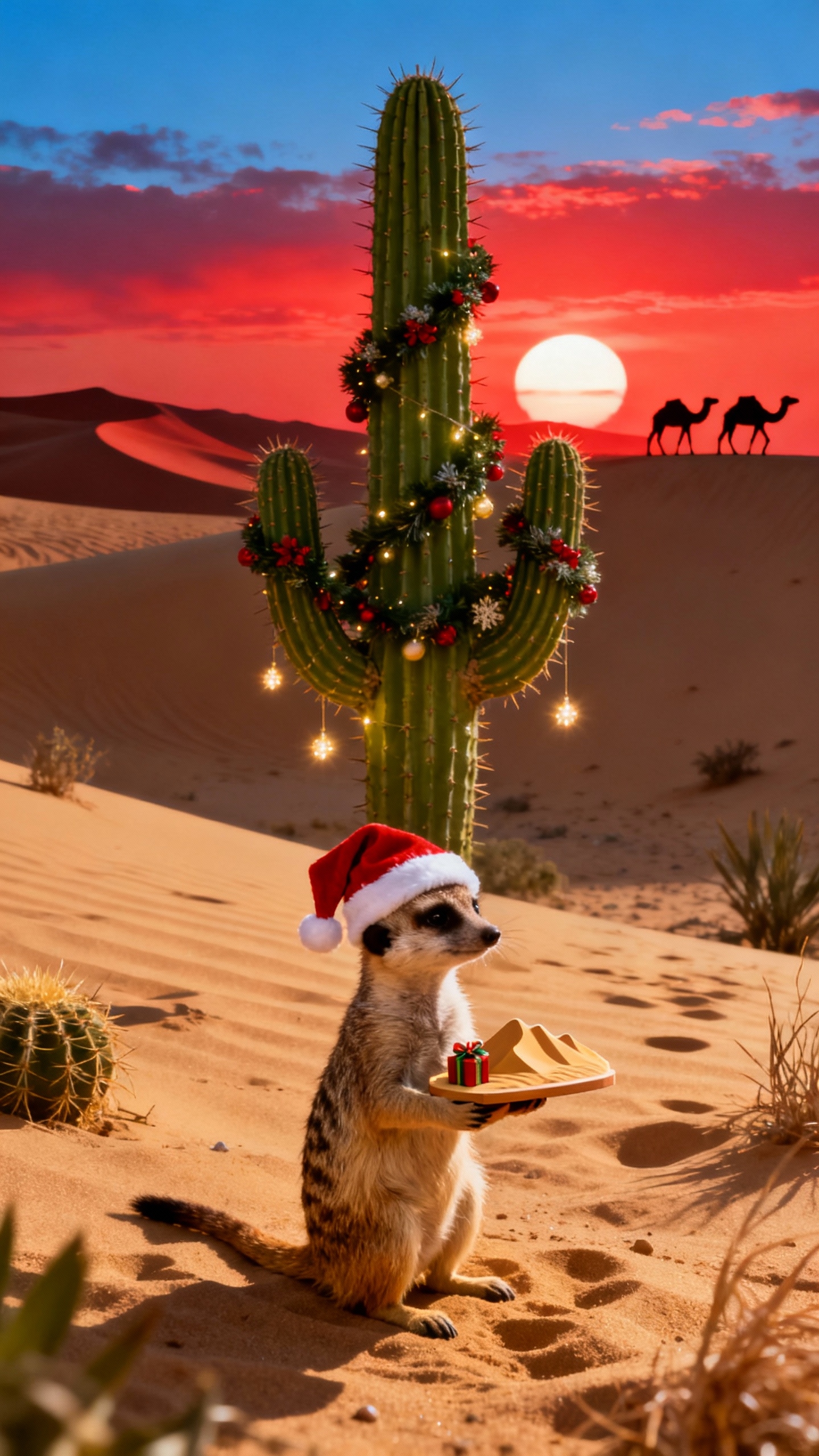 Christmas Meerkat Desert Holiday - 4K Wallpaper