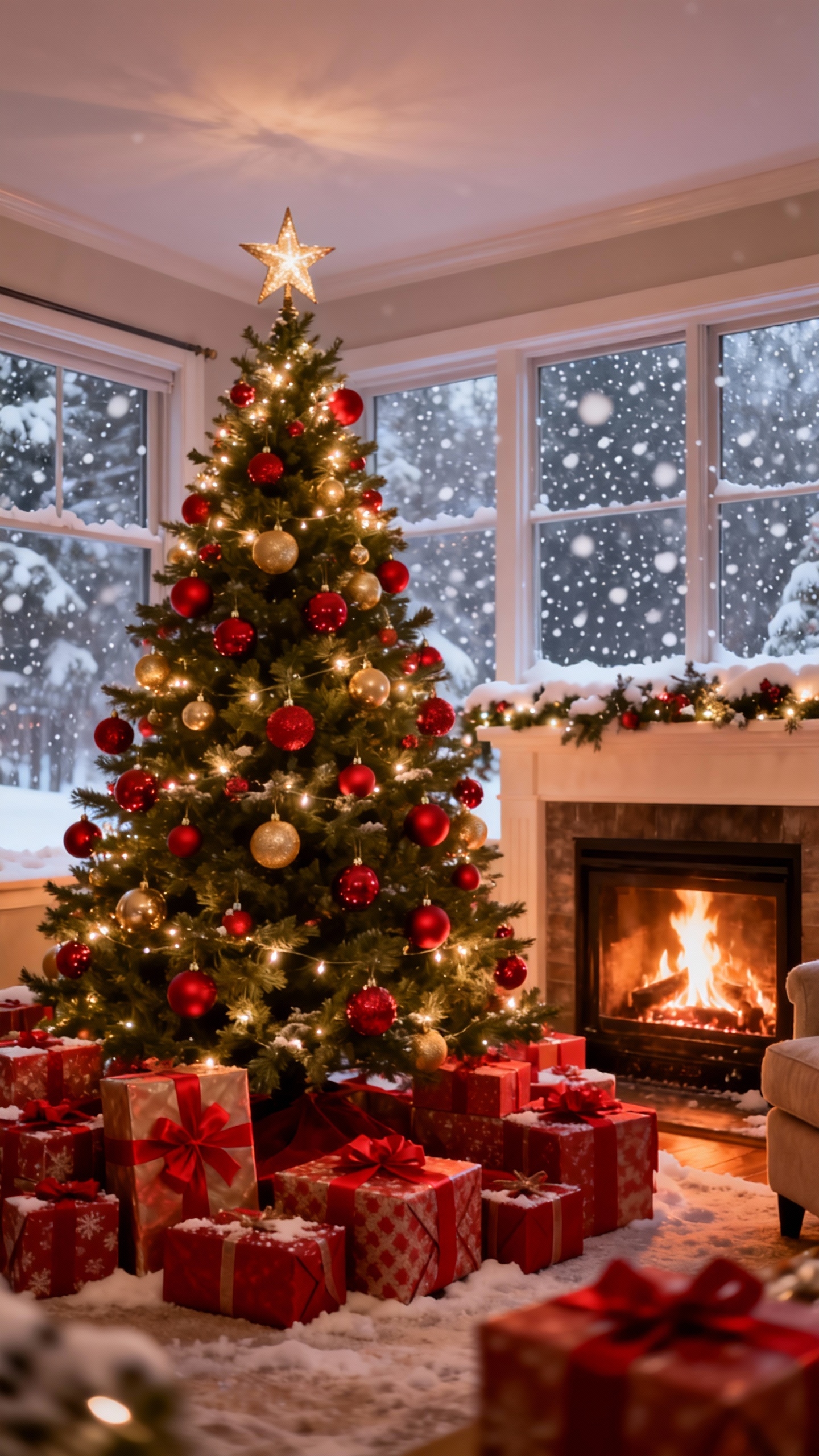 Weihnachtsbaum und Kamin - 4K Hintergrund
