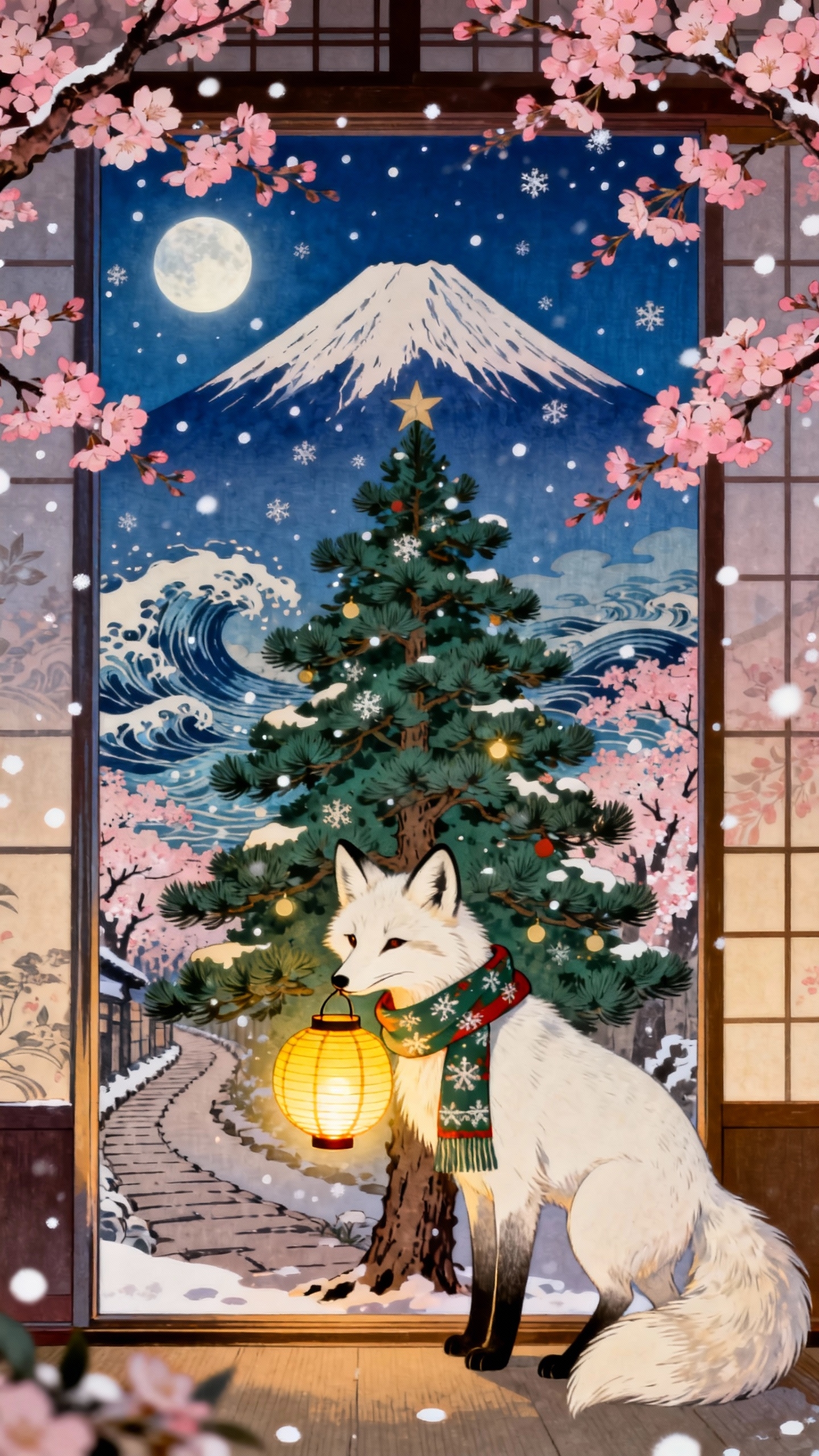 Festlicher Kitsune Japan-Stil - 4K Wallpaper