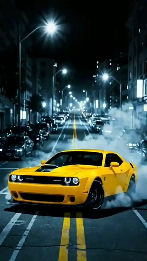 Dynamic Yellow Dodge Challenger Burnout Live Wallpaper