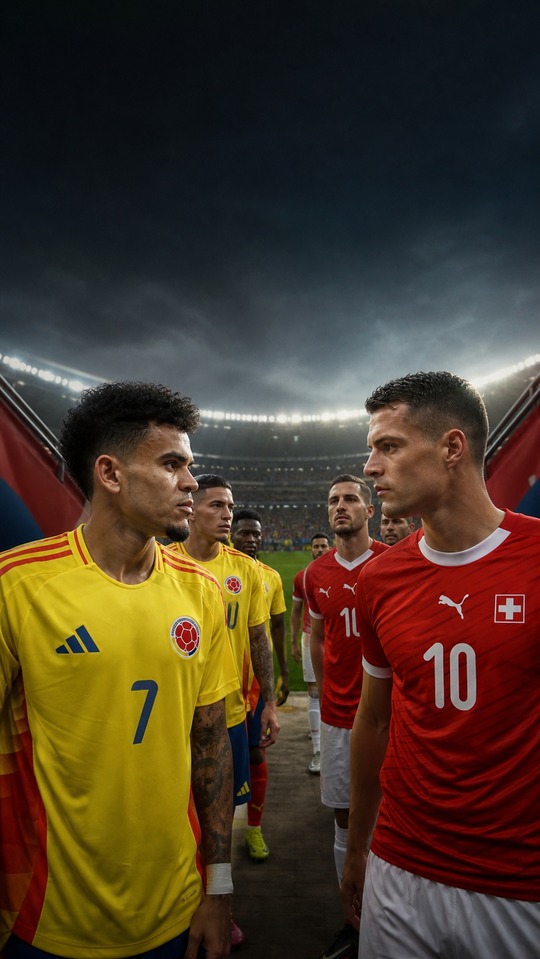 Kolumbien gegen Schweiz Fußball-Rivalität - 4K Wallpaper